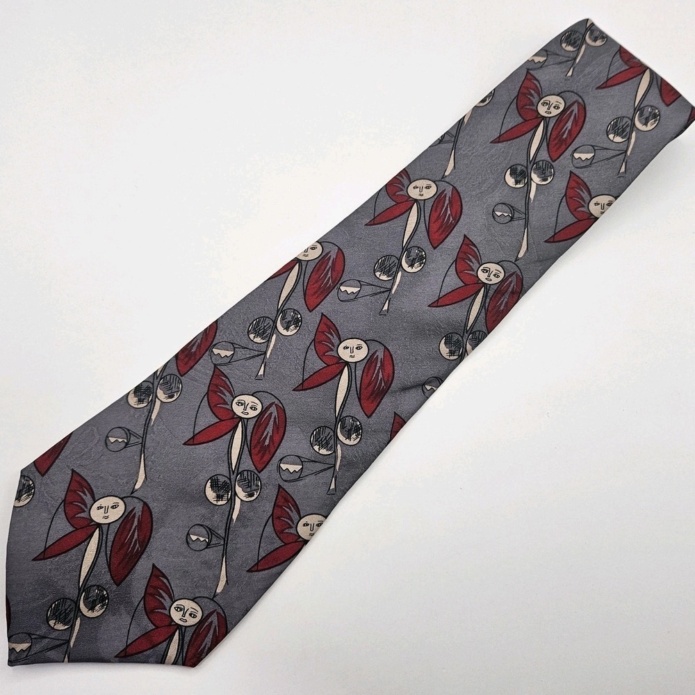 Picasso Tie Necktie Woman Flower Gray Red‎ 100% Silk Abstract Cubism Art